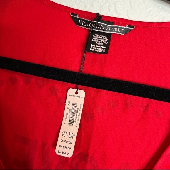 Victoria Secret Robe Cover Up Kimono Satin Red Love Ruffled Front Tie B13 - Picture 4 of 8